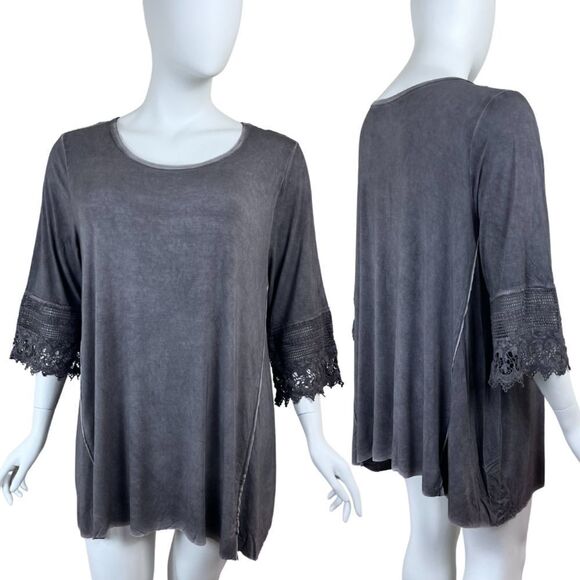 Kori America Women's Size 1XL Gray Crochet Tunic Pullover Top Minimalist Blouse - Picture 1 of 15